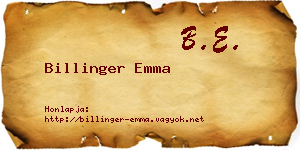 Billinger Emma névjegykártya
